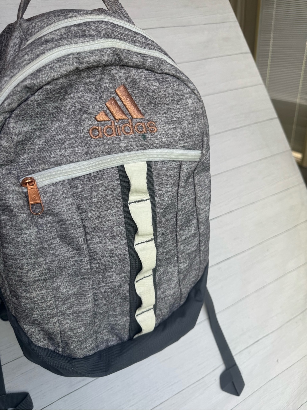 Adidas Heather Gray Backpack with Rose Gold Accents Large Clean Roomy College